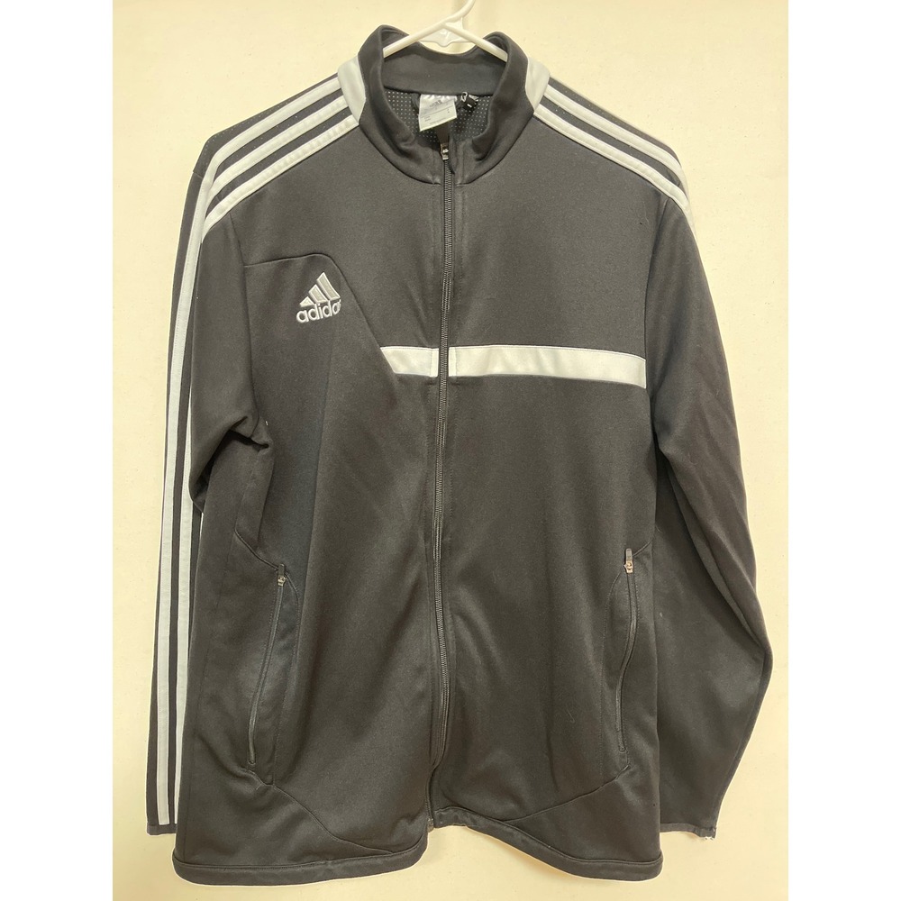 Adidas Mens Black White Stripe Full Zip Track Jacket Size M Mock Neck Sporty
